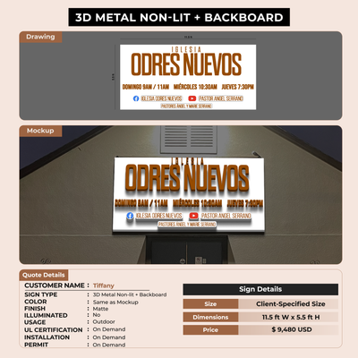 3D Metal Nonlit with Backboard Sign for Tiffany