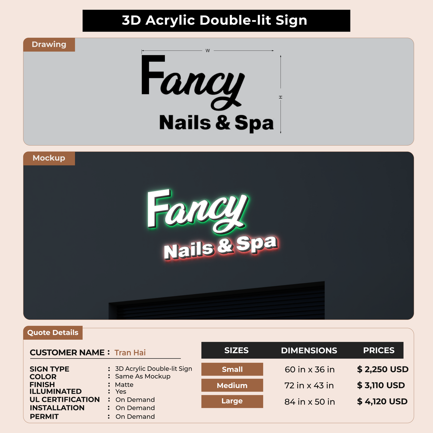 3D Acrylic Double-lit Sign For Tran Hai