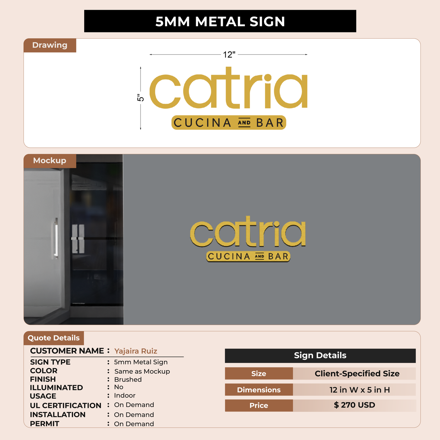 5mm Metal sign for Yajaira Ruiz