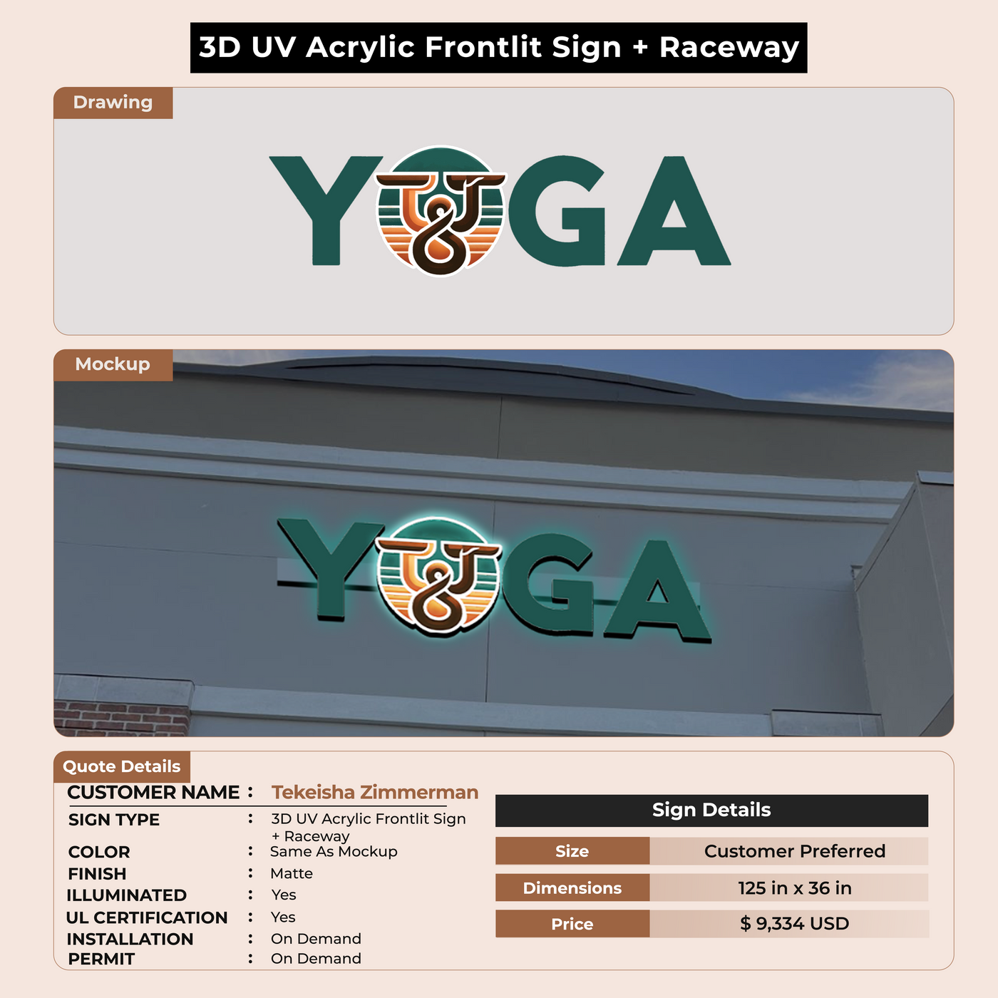 3D UV Acrylic Front-lit Sign + Raceway For Tekeisha Zimmerma