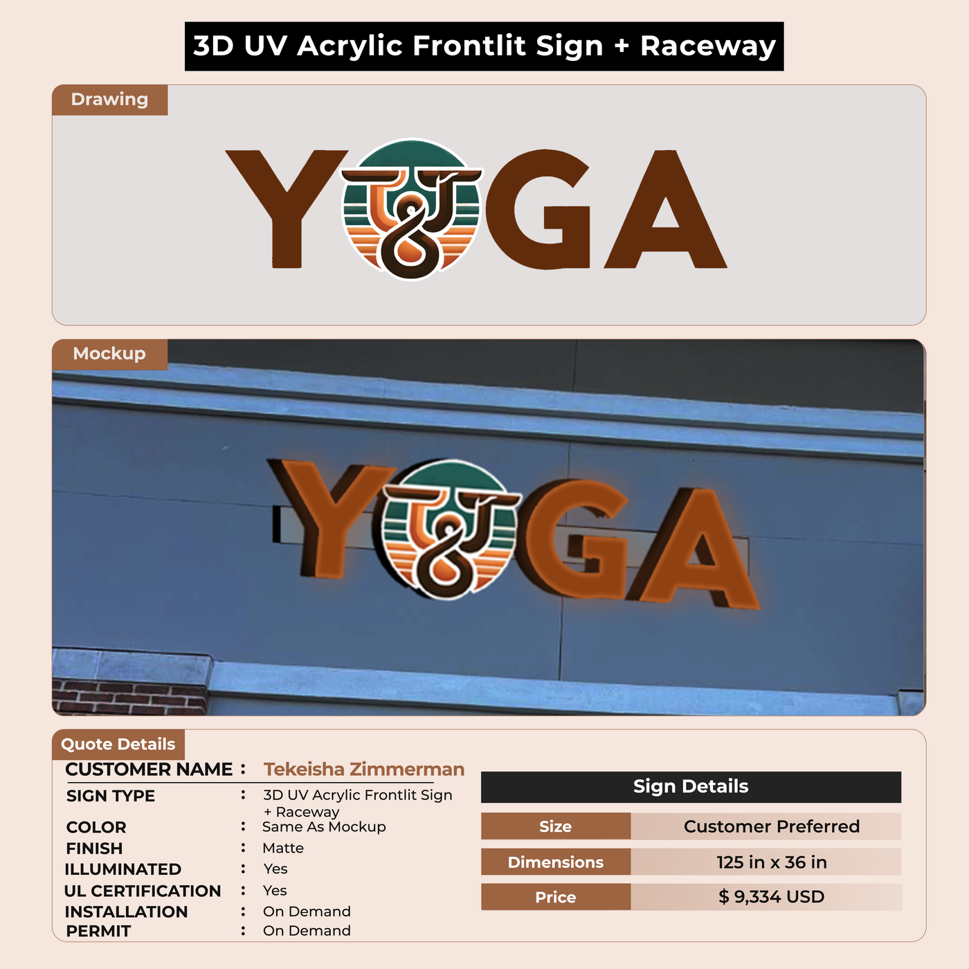 3D UV Acrylic Front-lit Sign + Raceway For Tekeisha Zimmerma