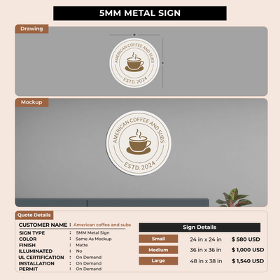 Custom Signs For American coffee and subs