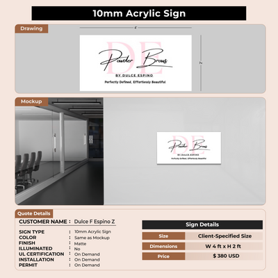 10mm Acrylic Sign For Dulce F Espino Z
