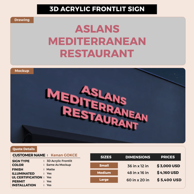 Business signage for Kenan GOKCE