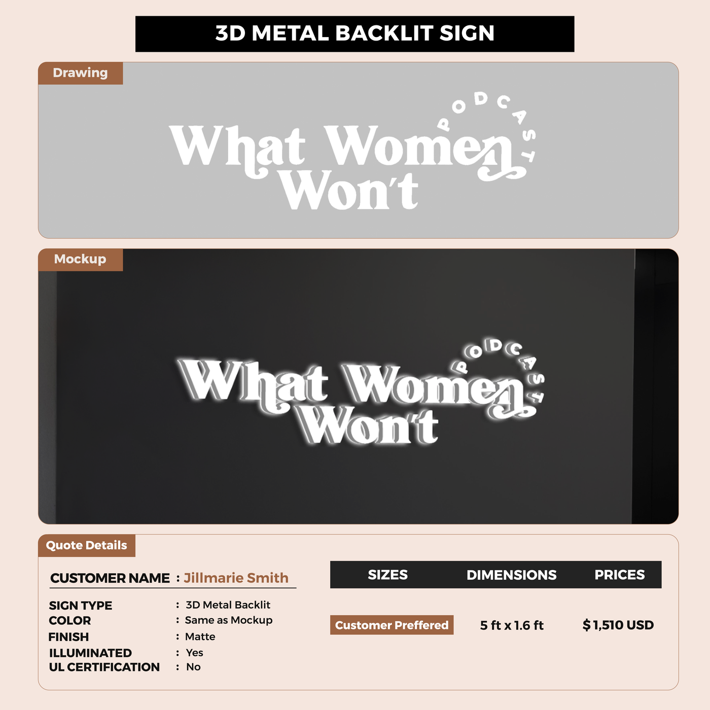 3d metal backlit for Jillmarie Smith