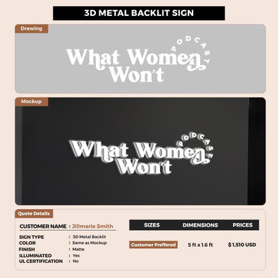 3d metal backlit for Jillmarie Smith