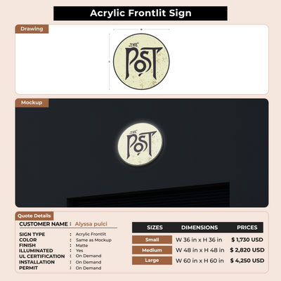 Acrylic Frontlit Sign for Alyssa pulci