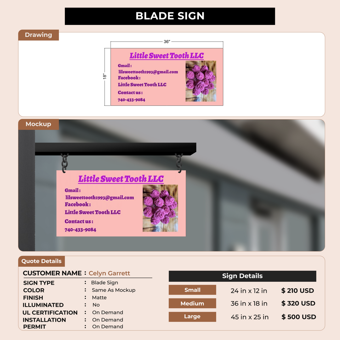 2D Blade Sign for Celyn Garrett
