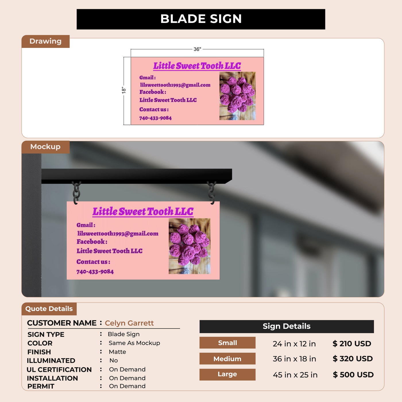 2D Blade Sign for Celyn Garrett