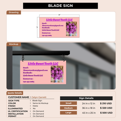 2D Blade Sign for Celyn Garrett