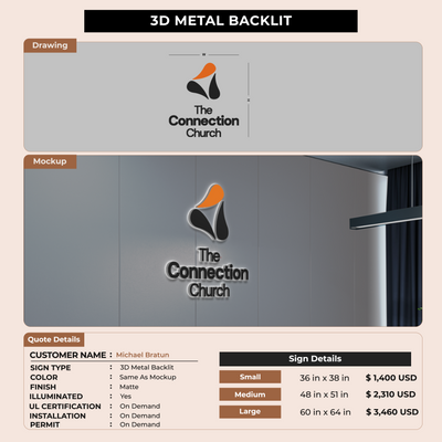 3D Metal backlit sign for Michael Bratun