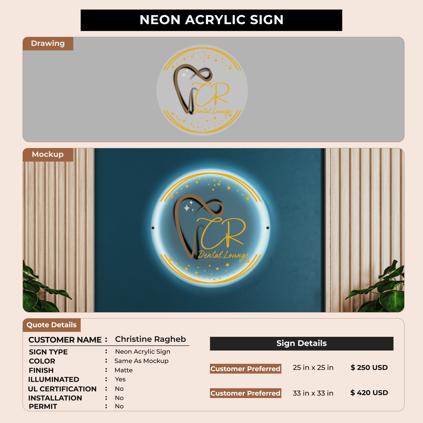 Neon acrylic Sign for Christine Ragheb