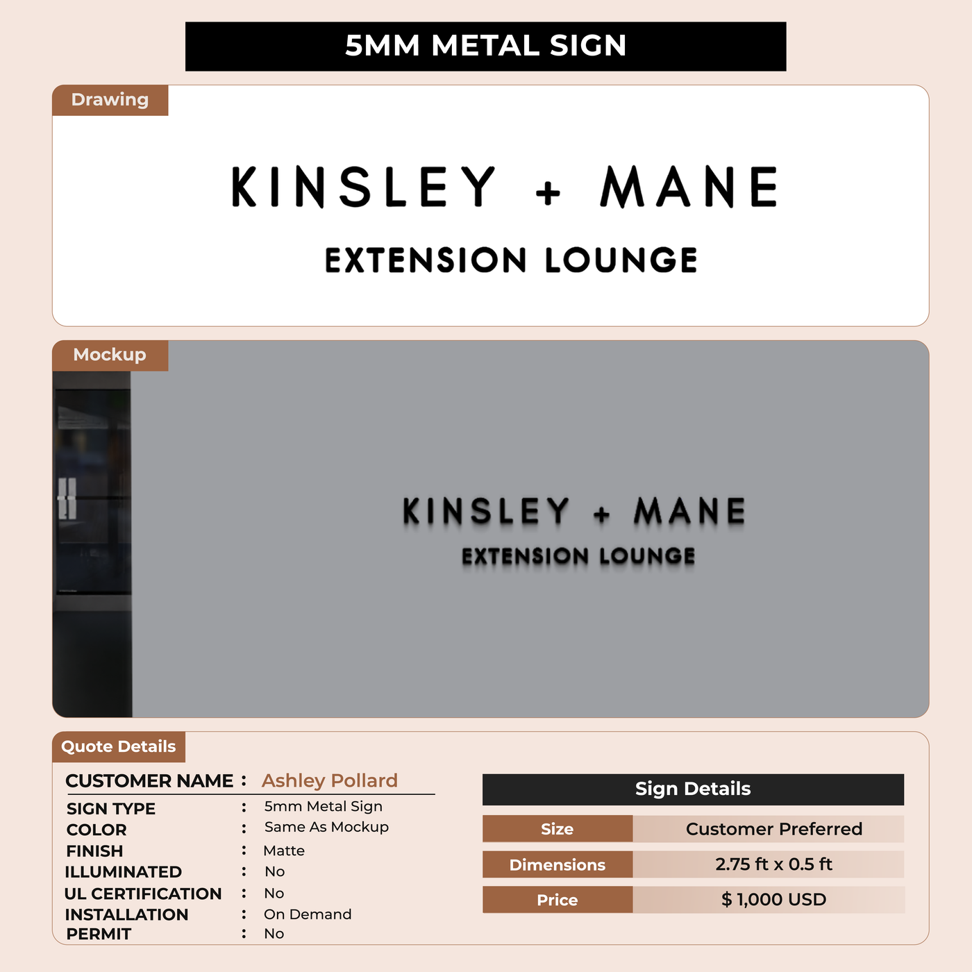 5mm Metal Sign for Ashley Pollard