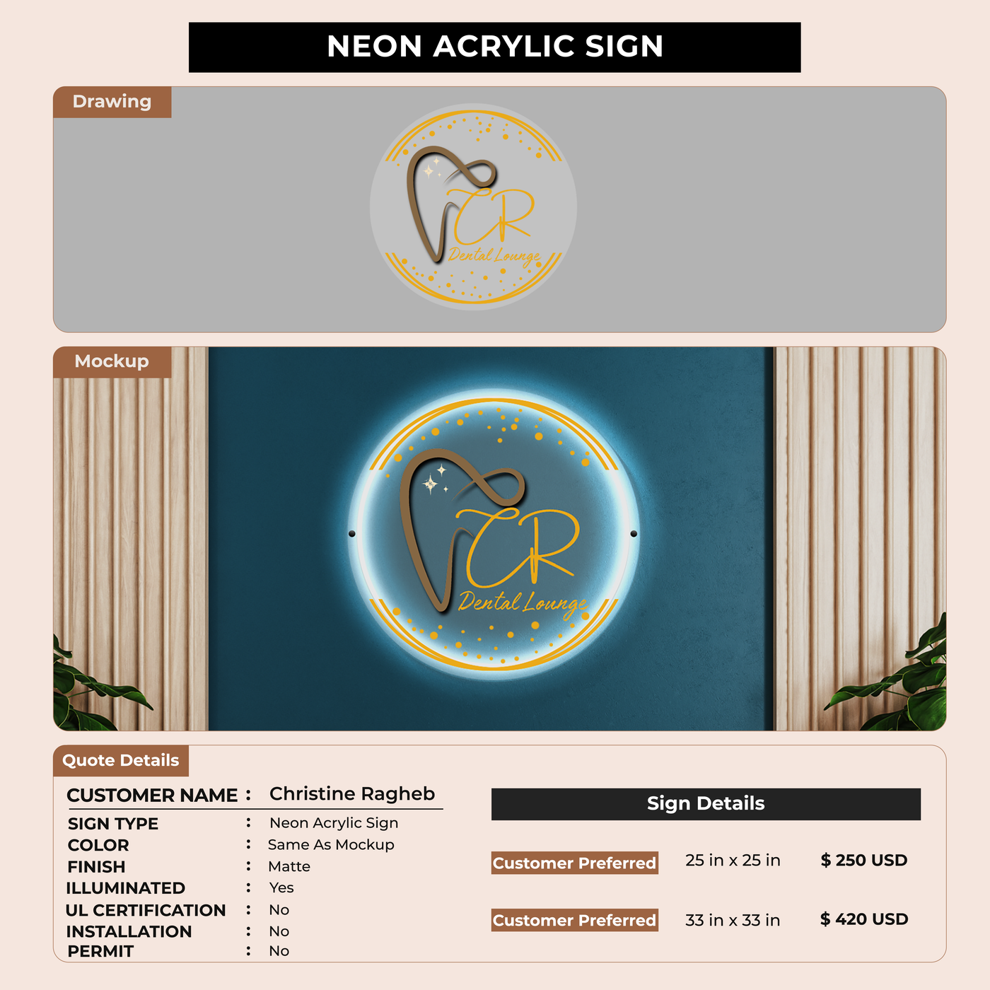 Neon acrylic Sign for Christine Ragheb