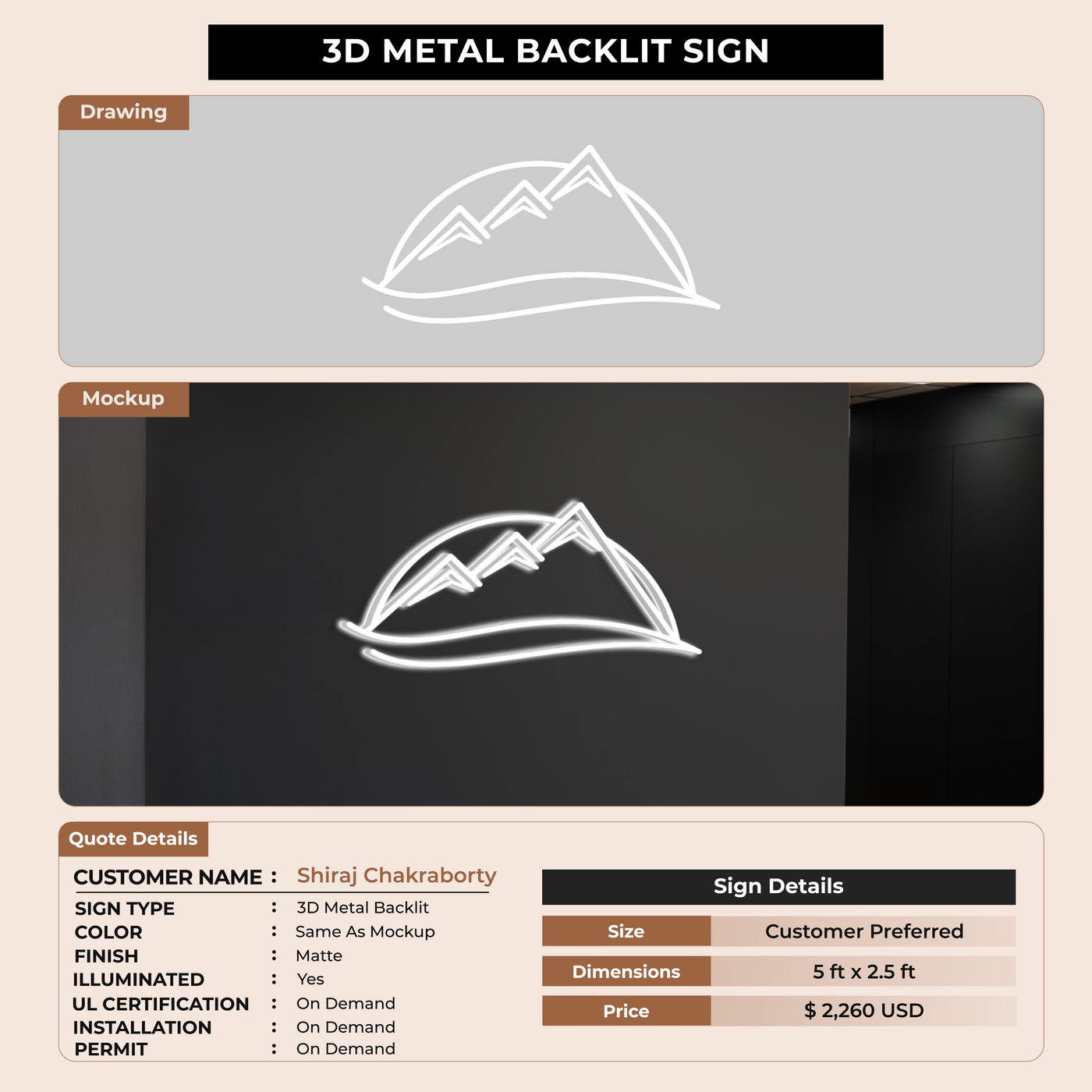 3D Metal Backlit Signage for Shiraj Chakraborty