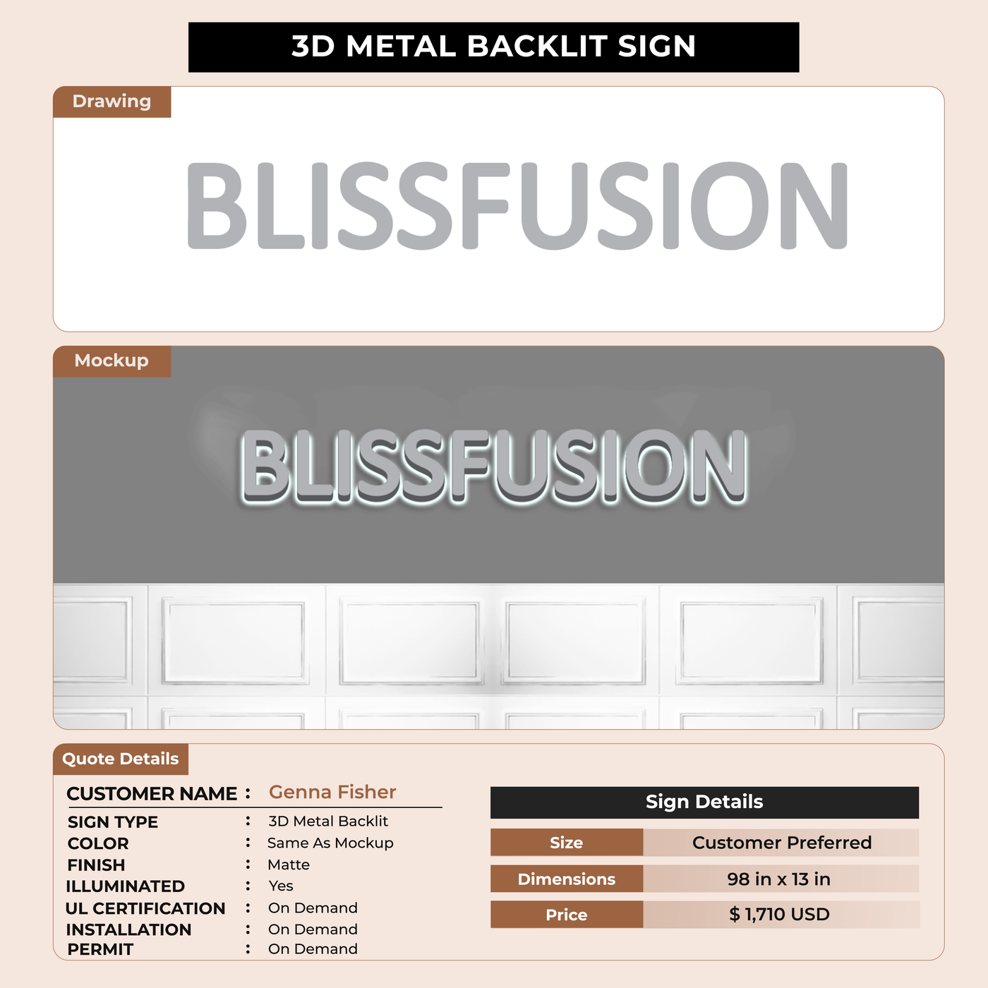 3D Metal Backlit Signs for Genna Fisher