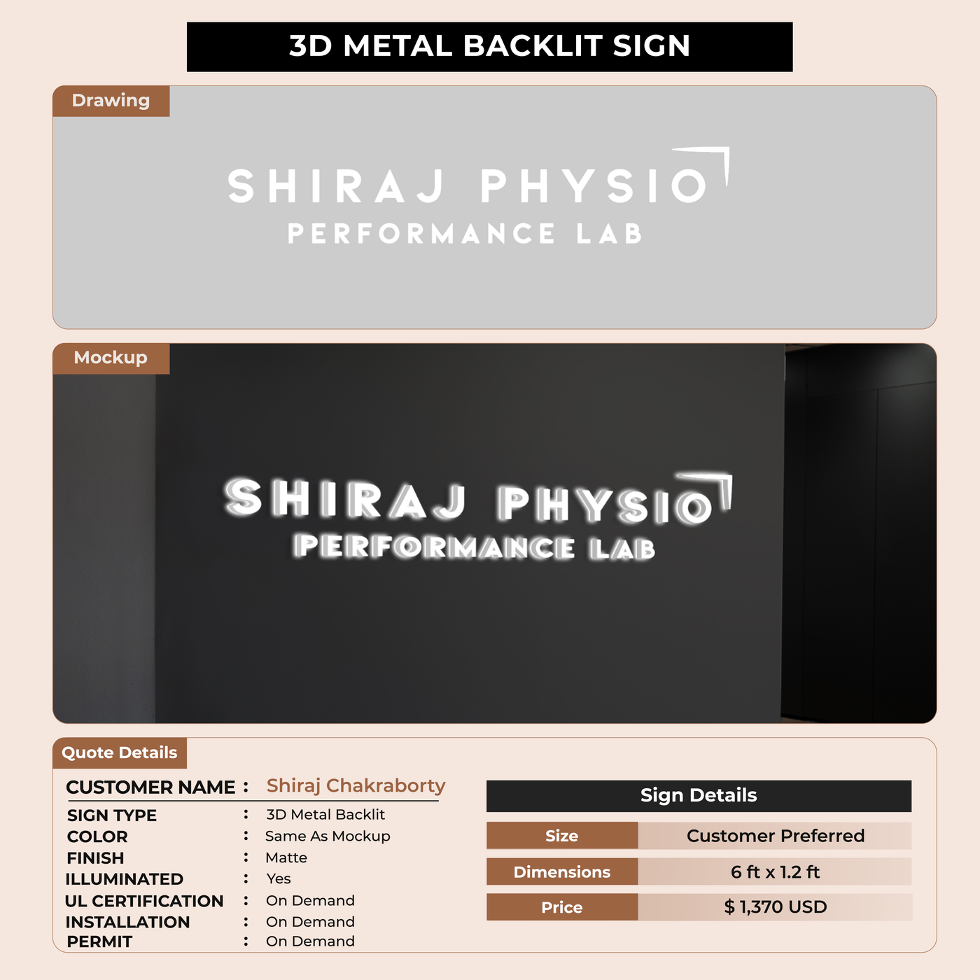 3D Metal Backlit Signage for Shiraj Chakraborty
