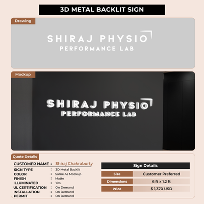 3D Metal Backlit Signage for Shiraj Chakraborty