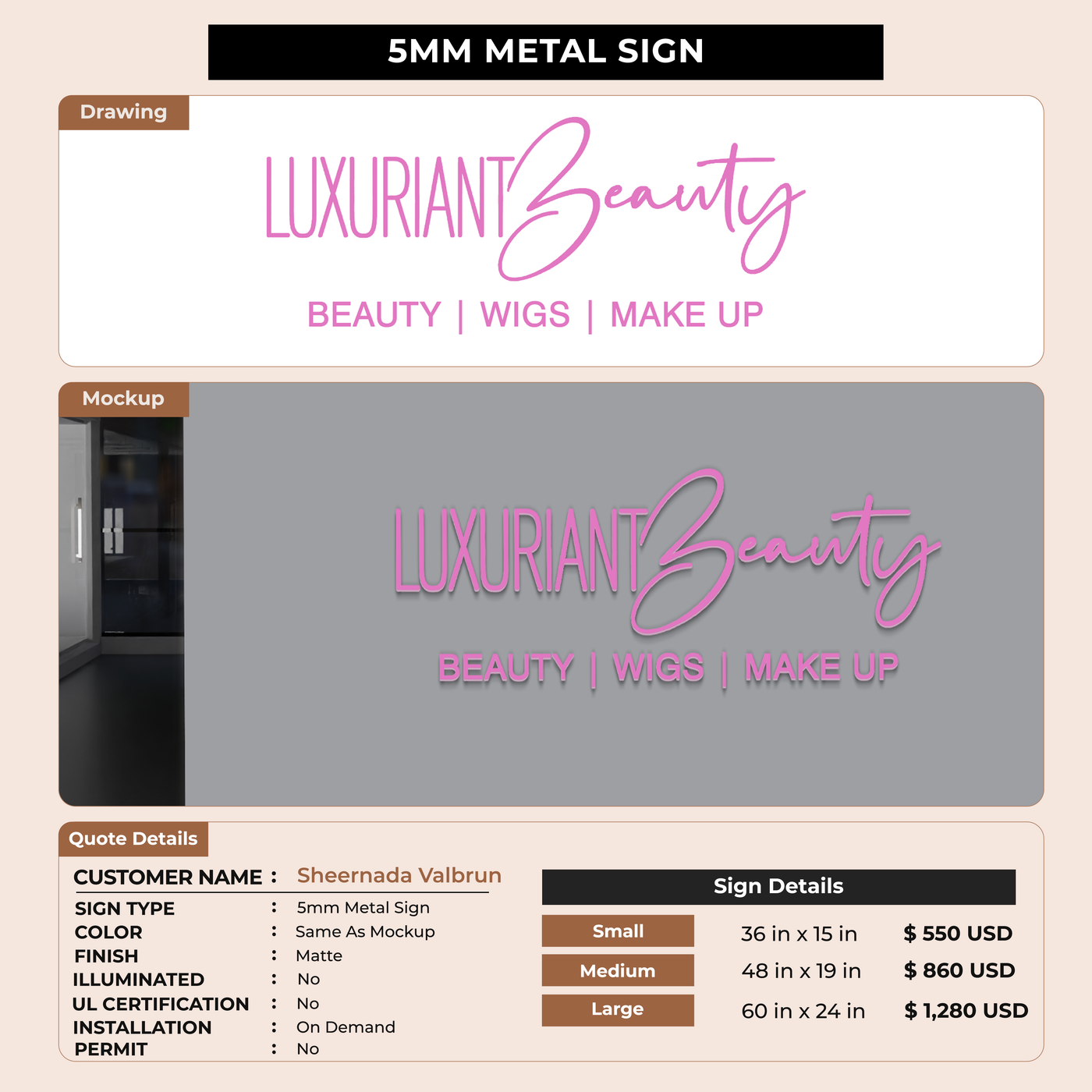 5mm Metal Sign for Sheernada Valbrun
