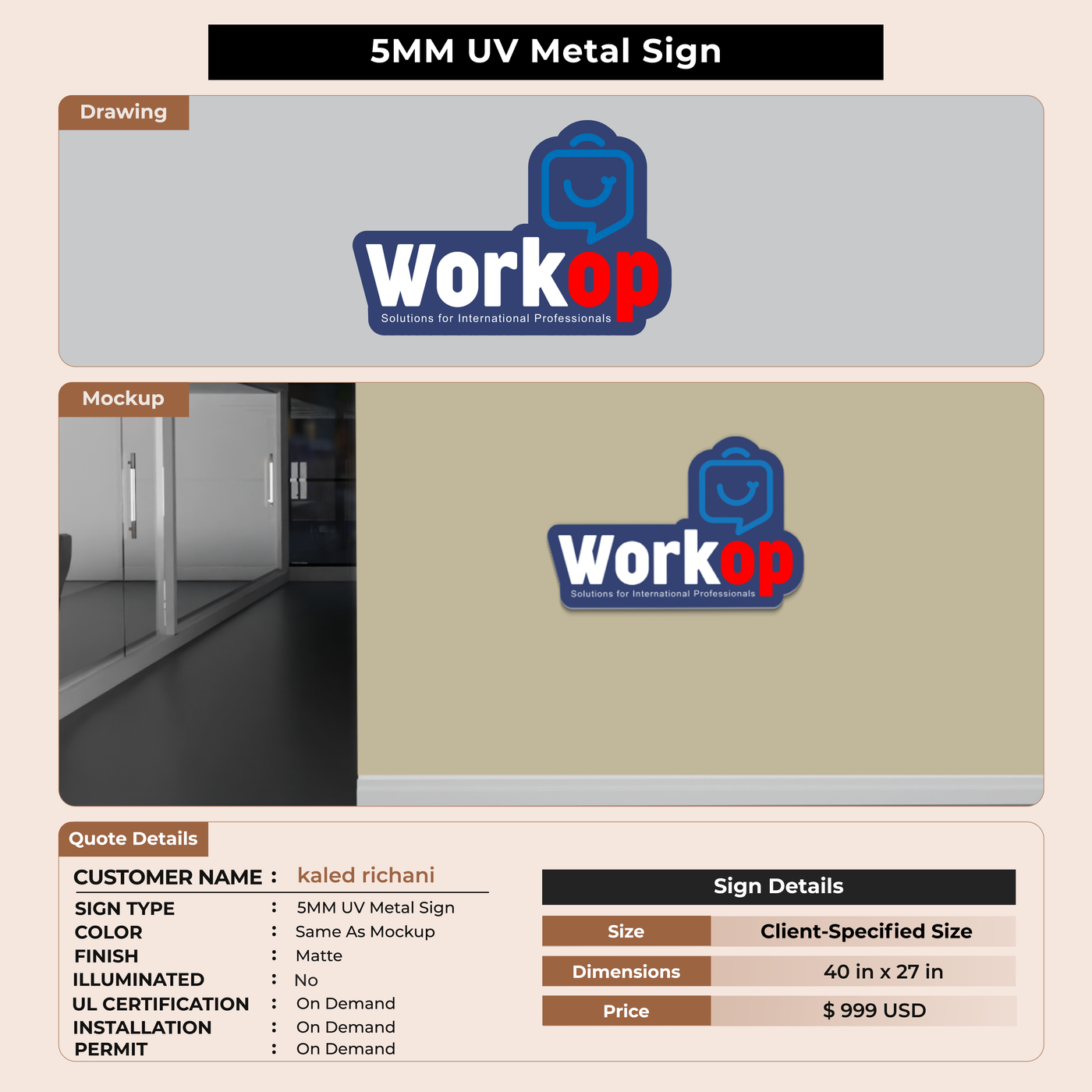 5MM UV Metal Sign For kaled richani