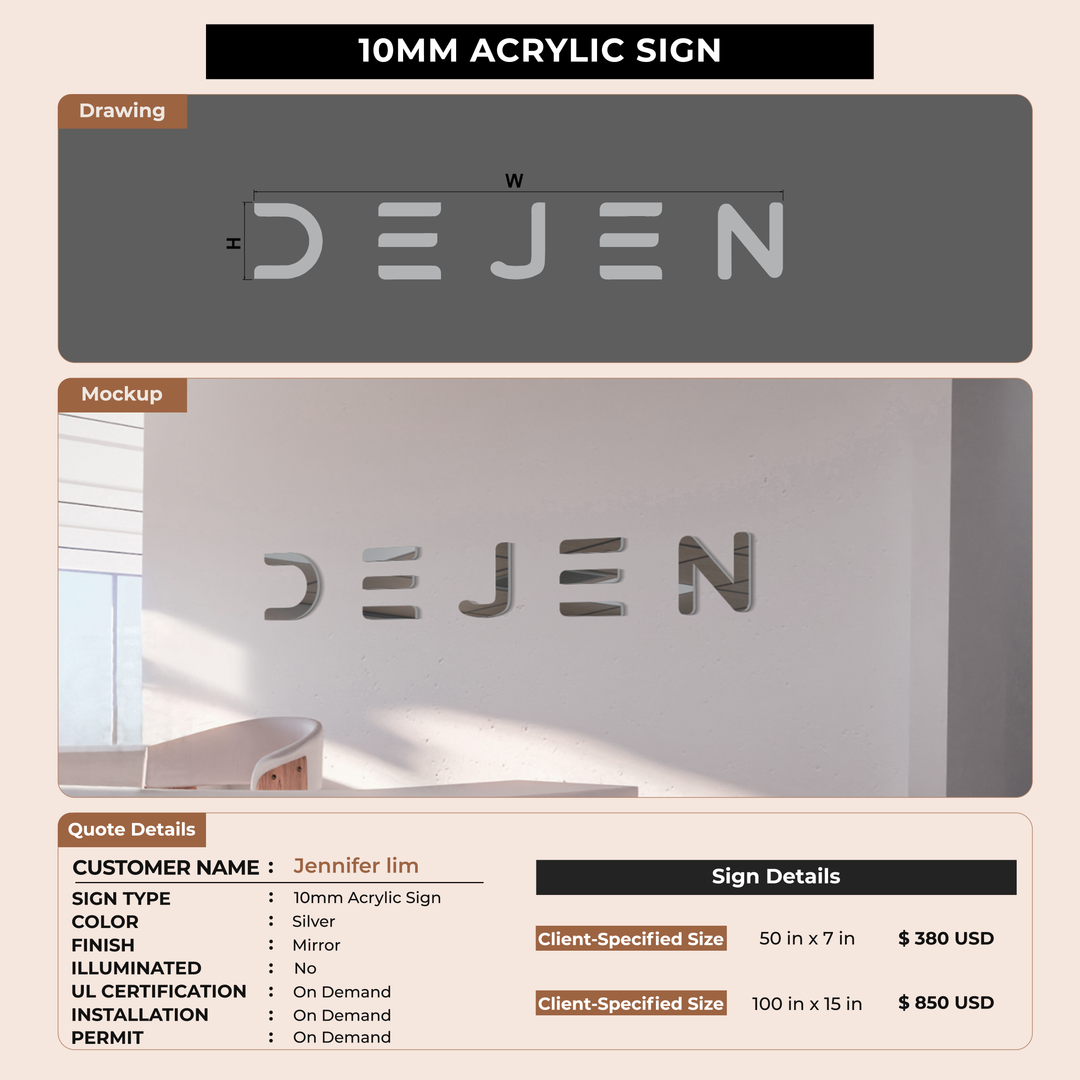 10mm acrylic sign for Jennifer lim