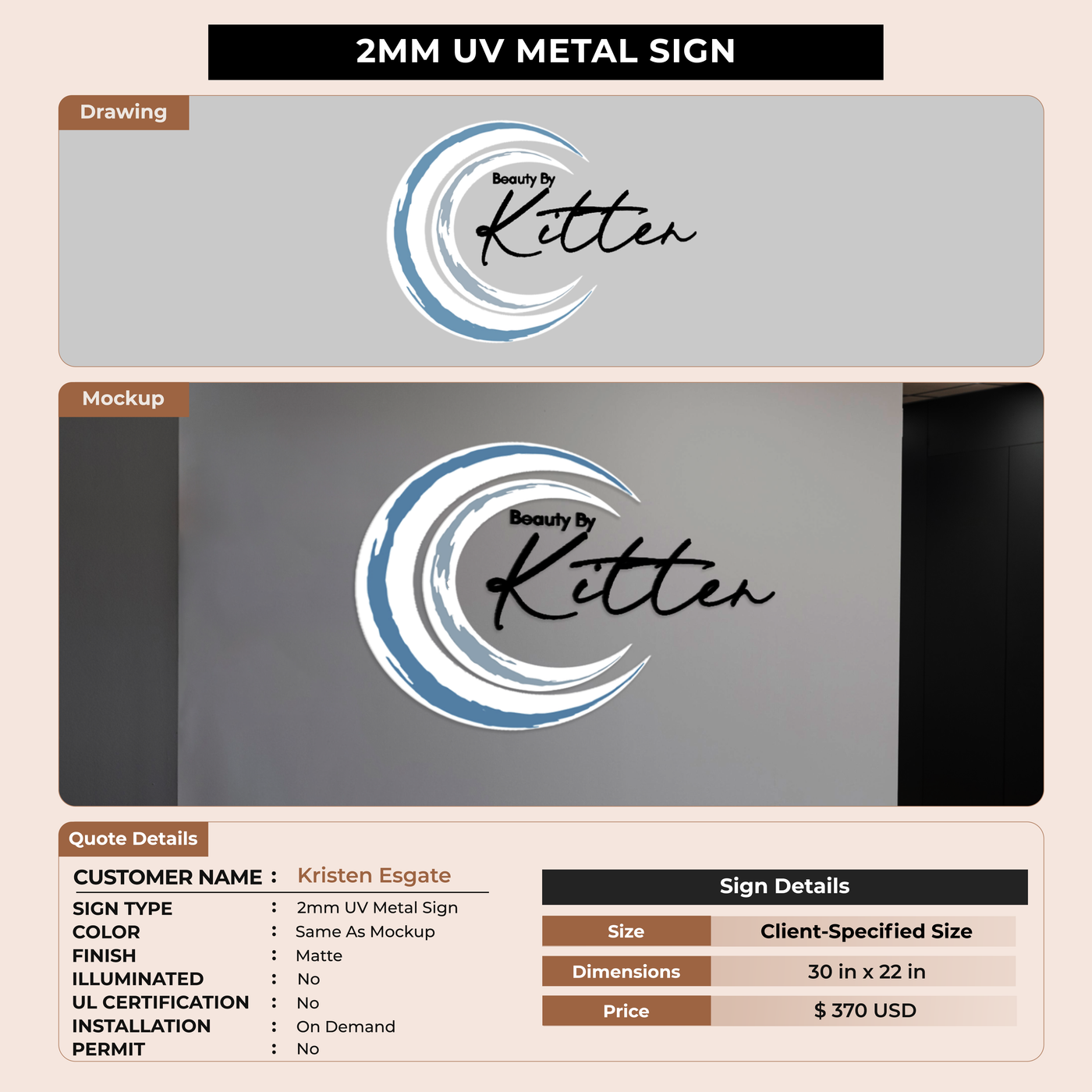 5mm  UV Metal Sign for Kristen Esgate