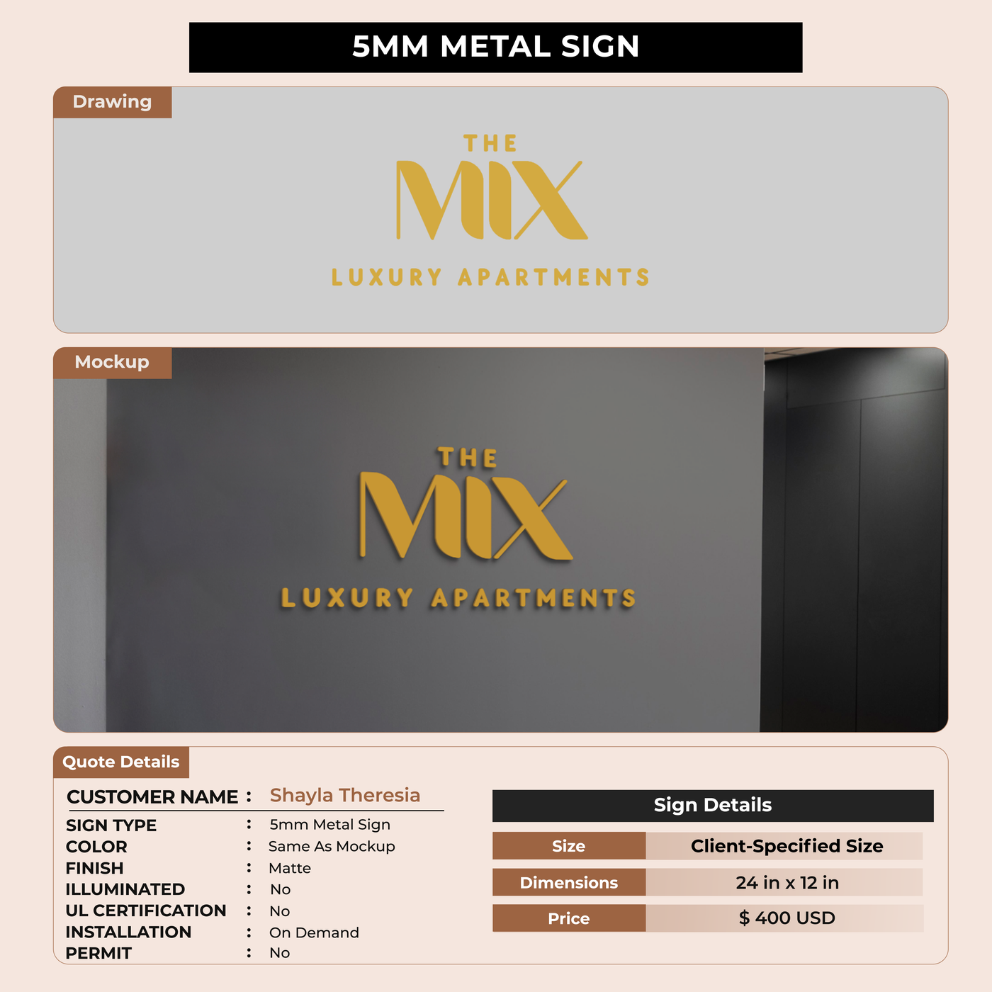 5mm Metal Sign for Shayla Theresia