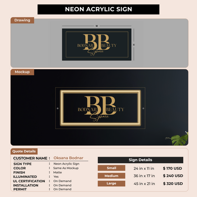 Neon Acrylic Sign for Oksana Bodnar
