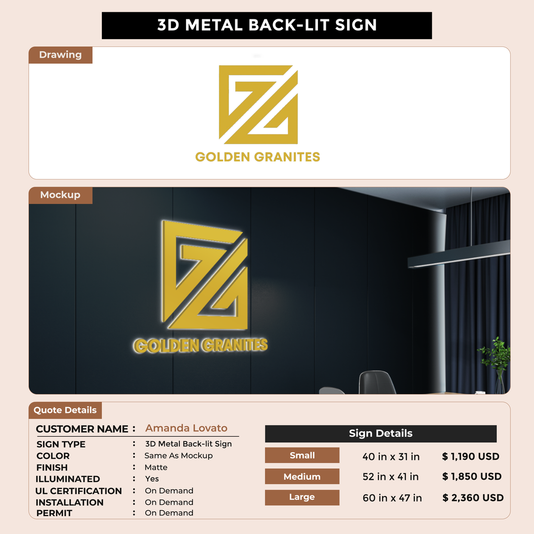 3D Metal Back-lit Sign For Amanda Lovato