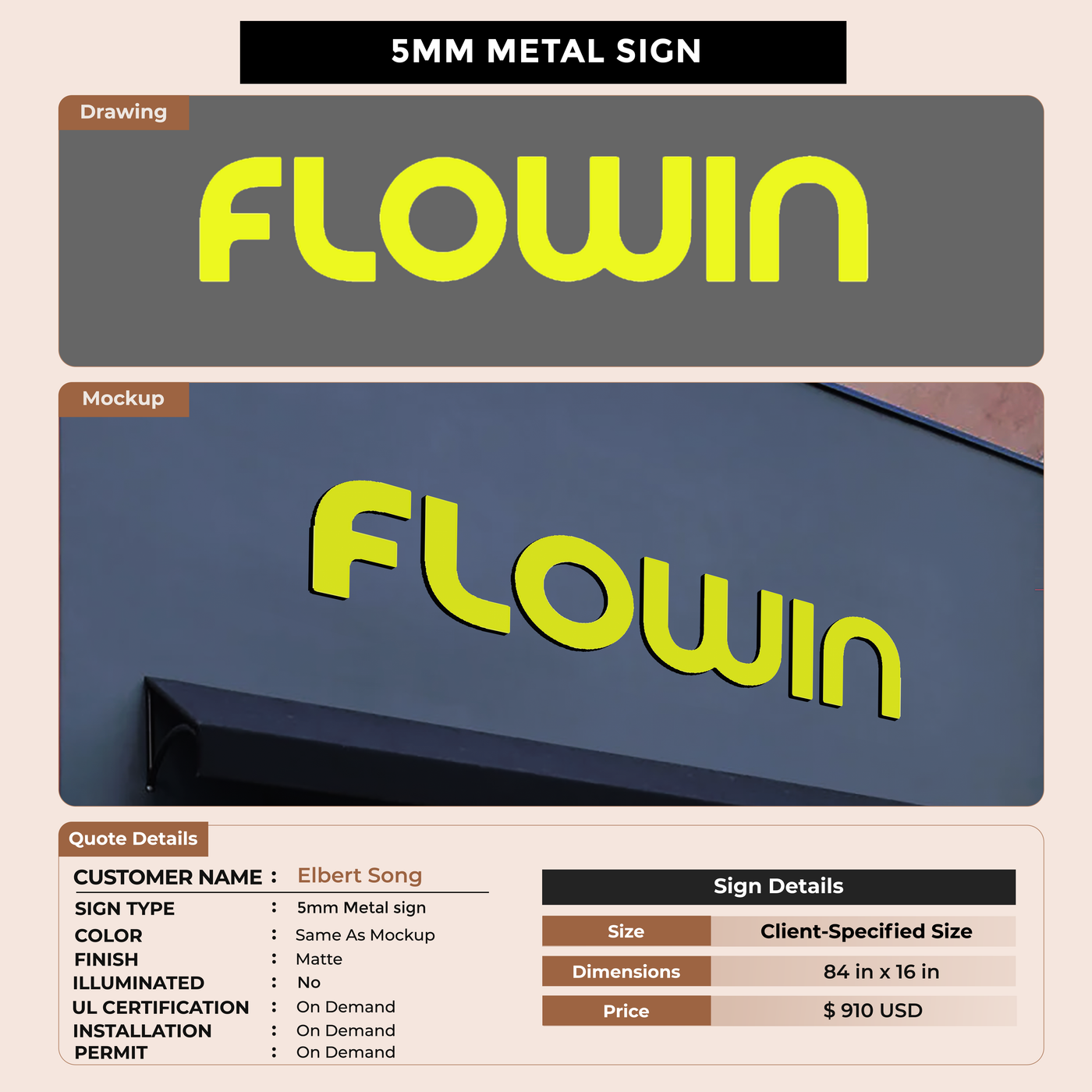 5MM Metal Sign For Elbert Song