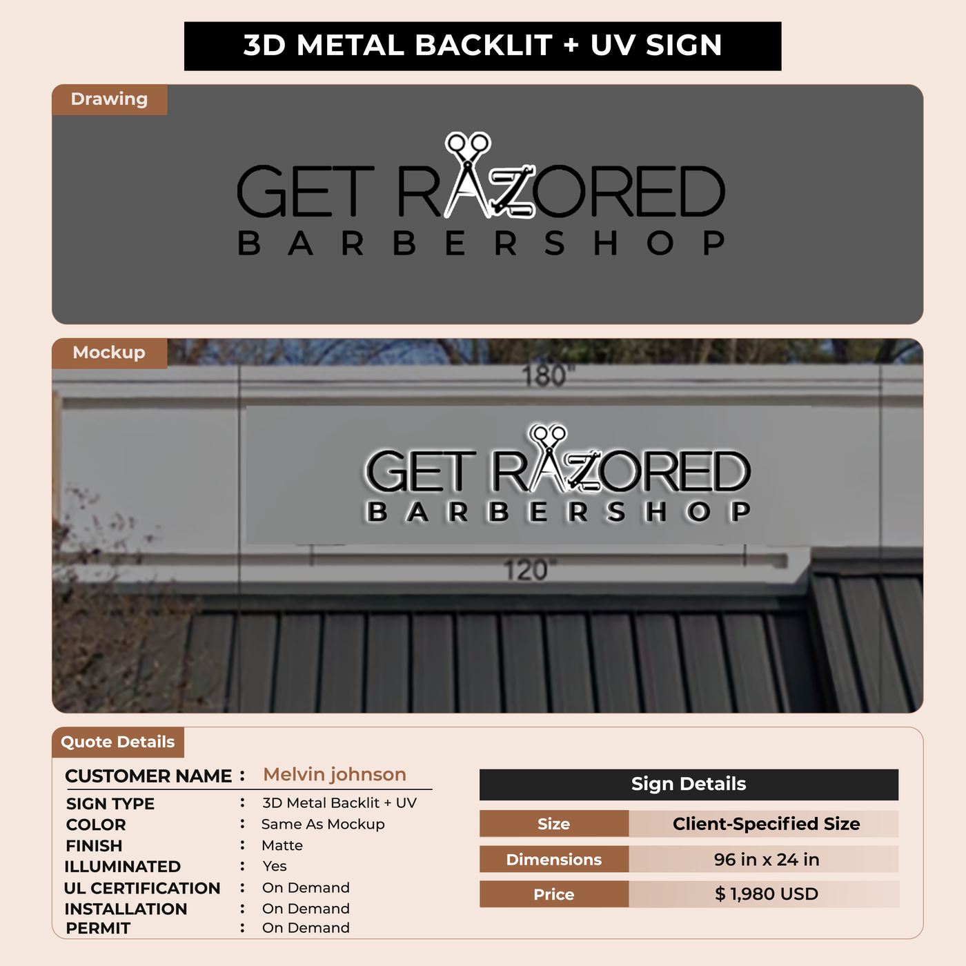 3d metal backlit for melvin johnson