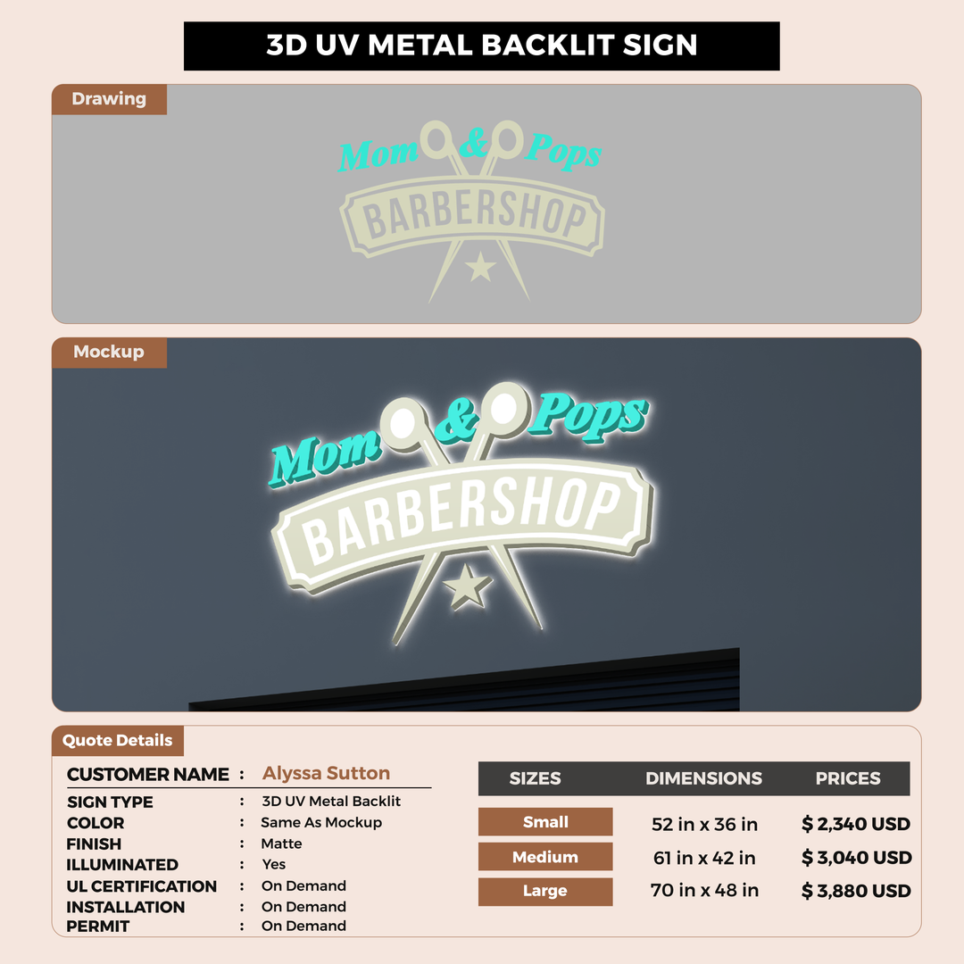3d metal backlit for Alyssa Sutton