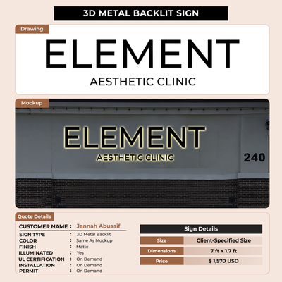 3D Metal Back-lit Sign For Jannah Abusaif Clinic
