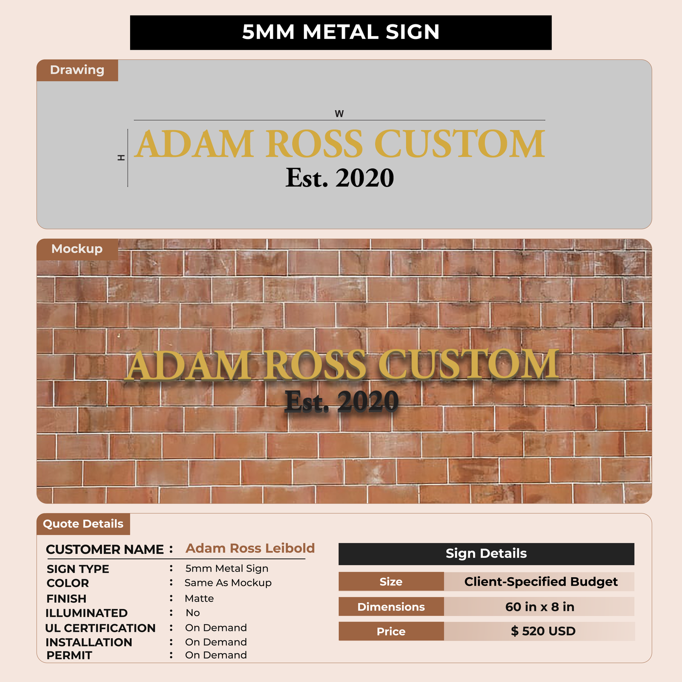 Business signage for Adam Ross Leibold