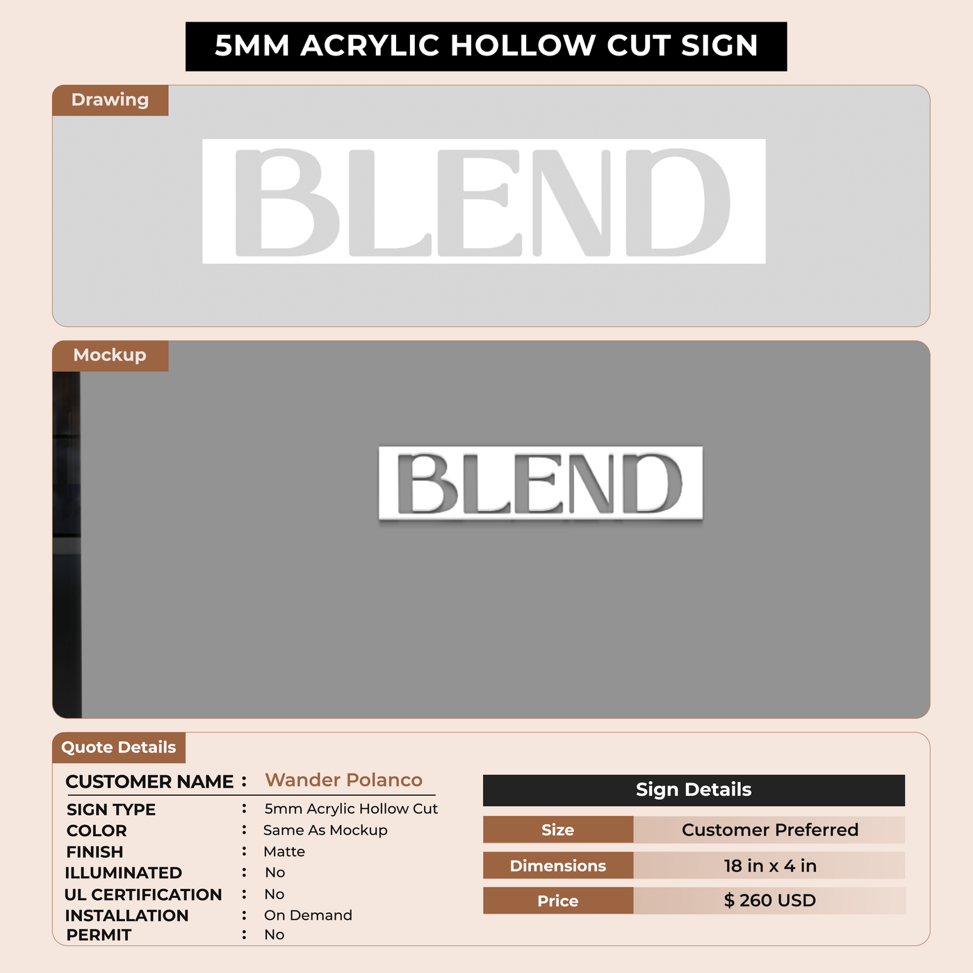 5mm Acrylic Hollow Cut sign for Wander Polanco