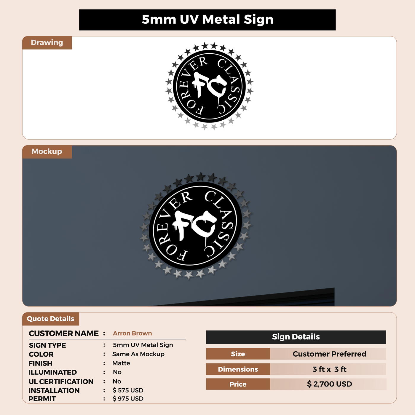Business signage for Arron Brown