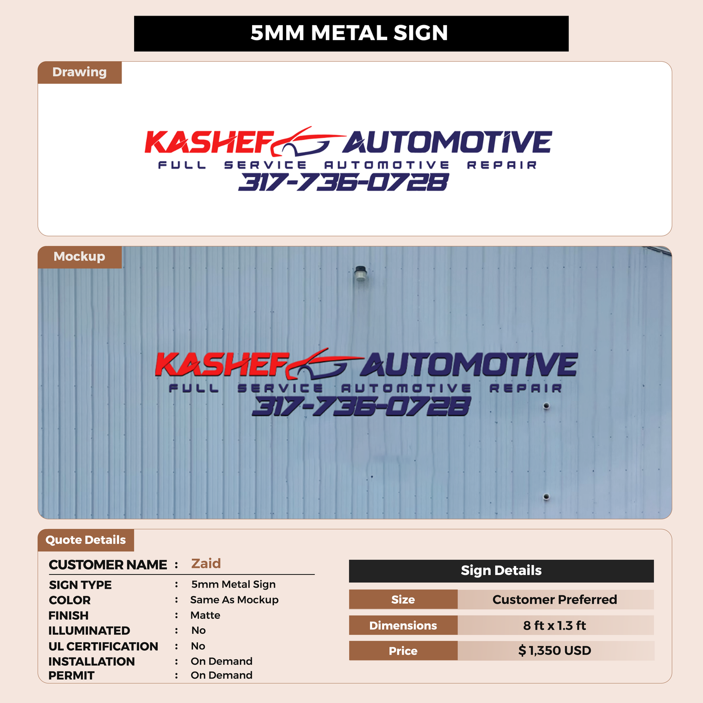 Custom Signs for Zaid