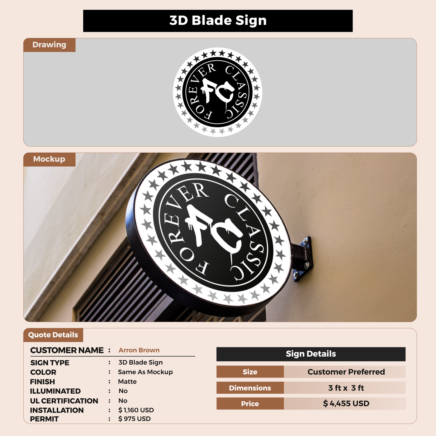 Business signage for Arron Brown