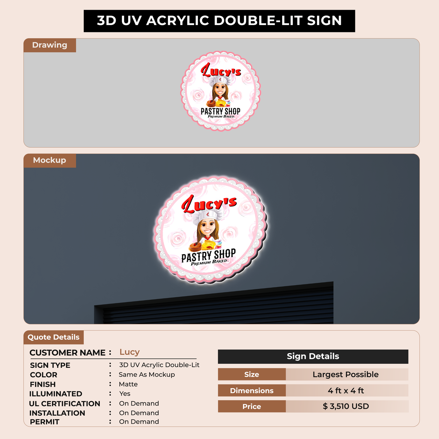 3D UV Acrylic Double-Lit Sign for Lucy