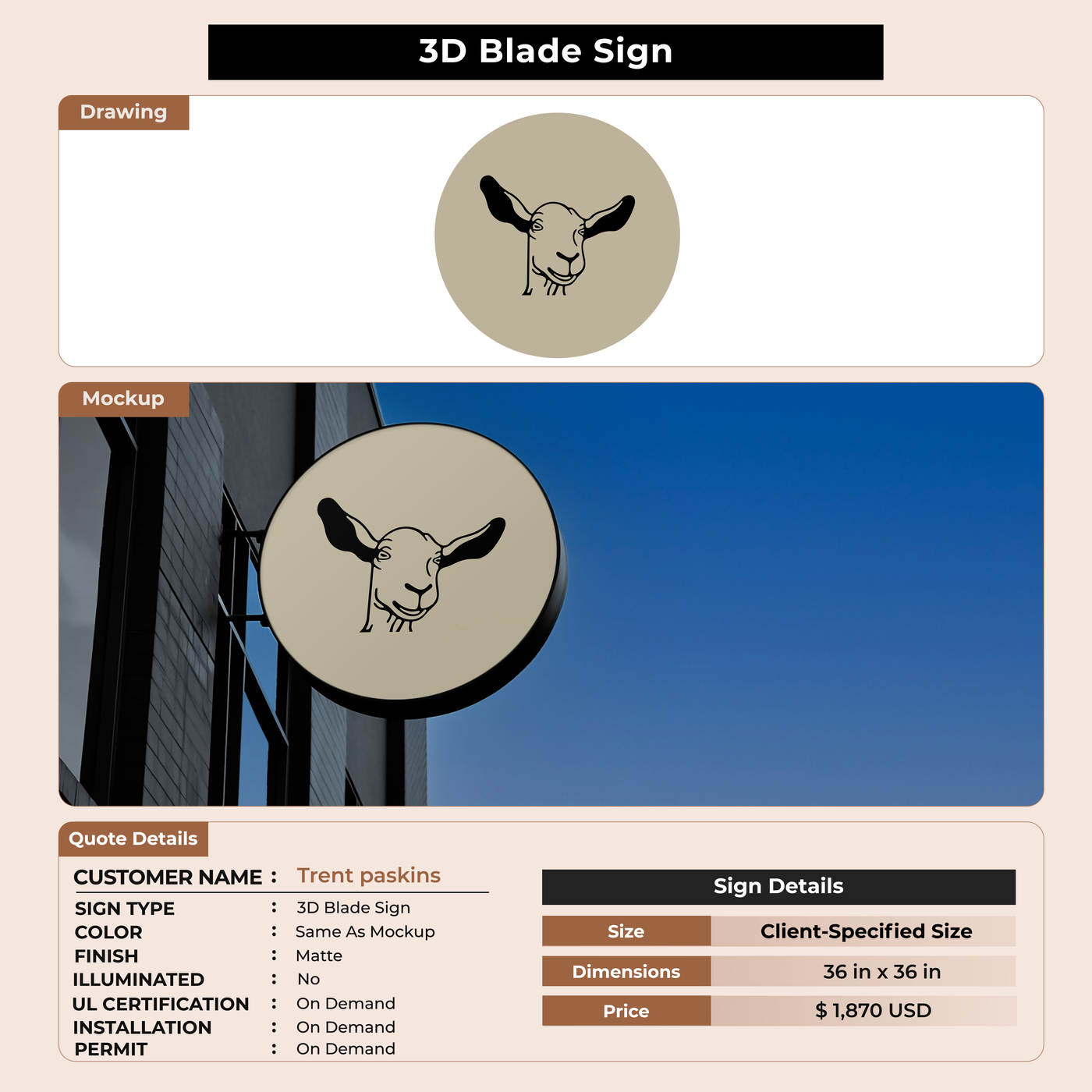3D Blade Sign For Trent paskins