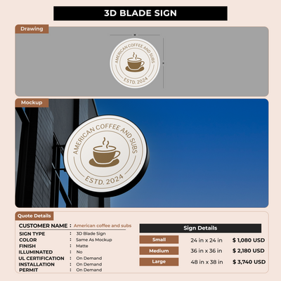 Custom Signs For American coffee and subs