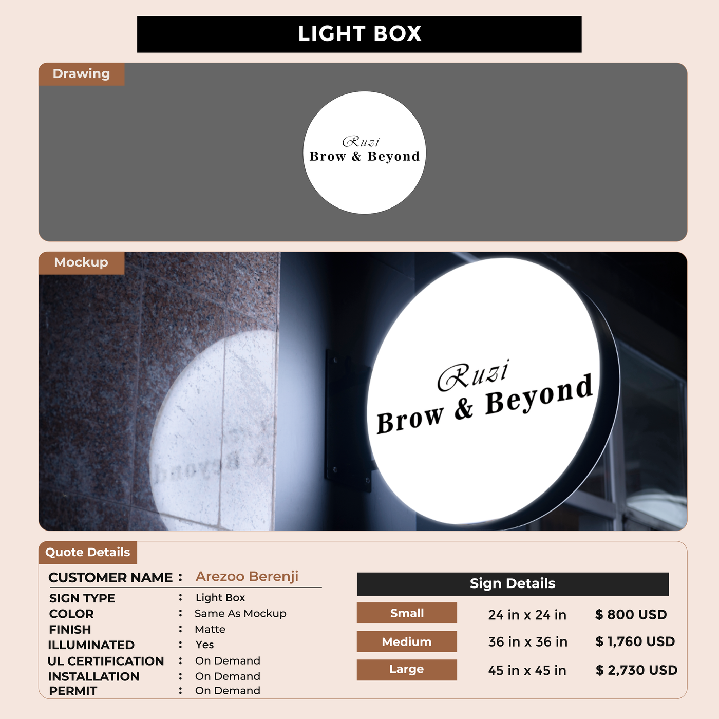Lightbox Sign For Arezoo Berenji