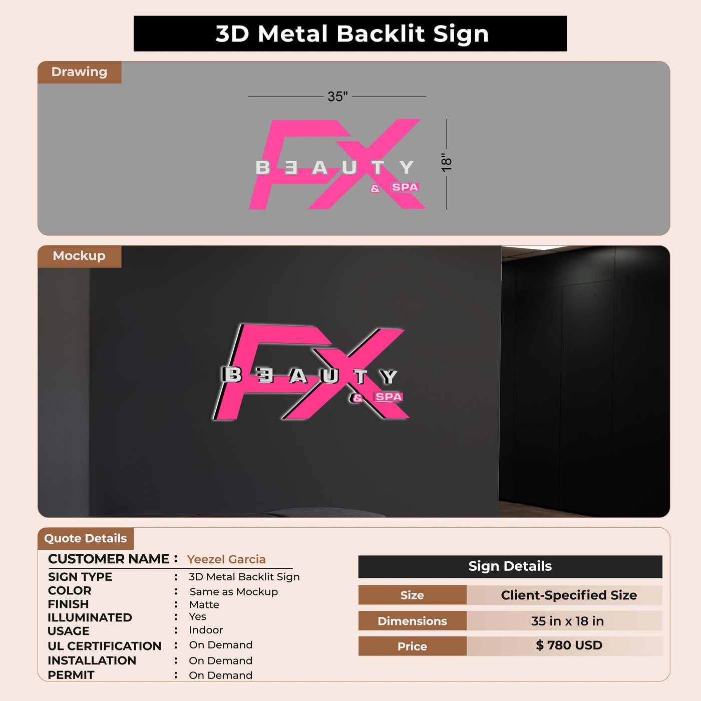 3D Metal Backlit Sign for Yeezel Garcia