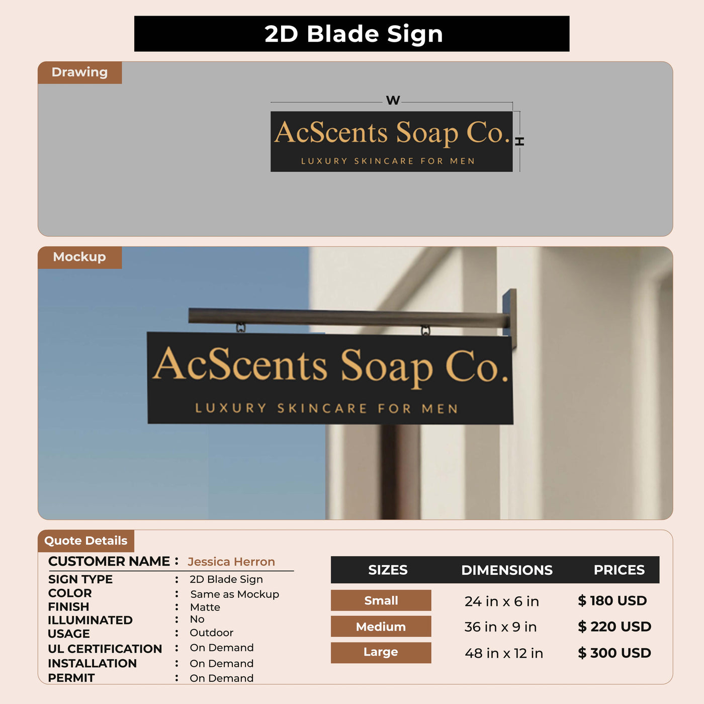 2D Blade sign for Jessica Herron