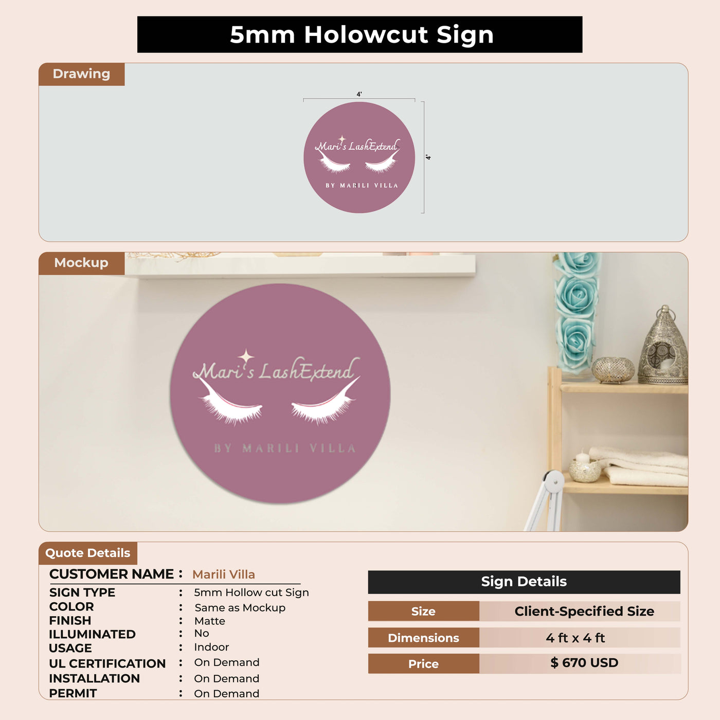 custom signs for Marili Villa