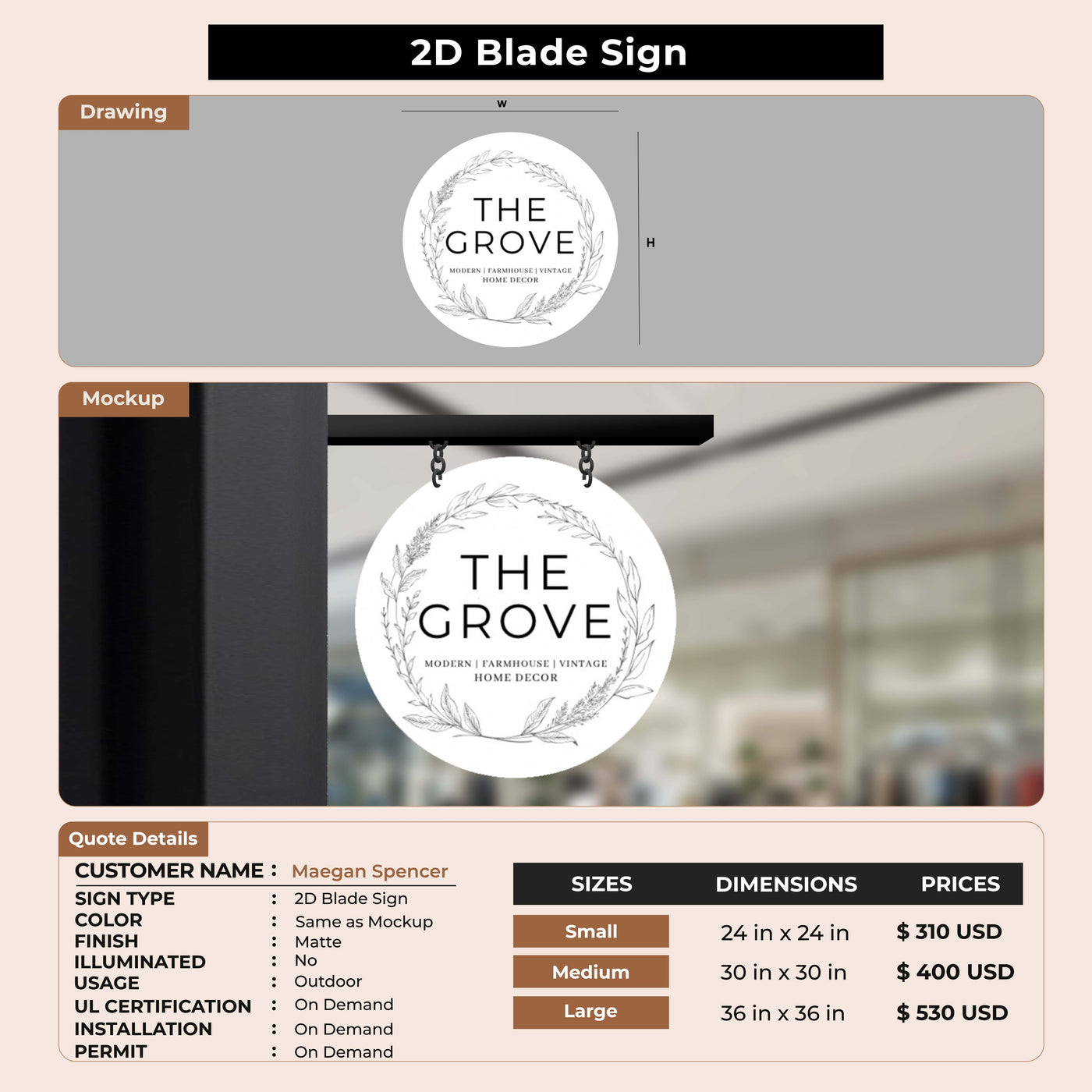 2D Blade Sign for Maegan Spencer