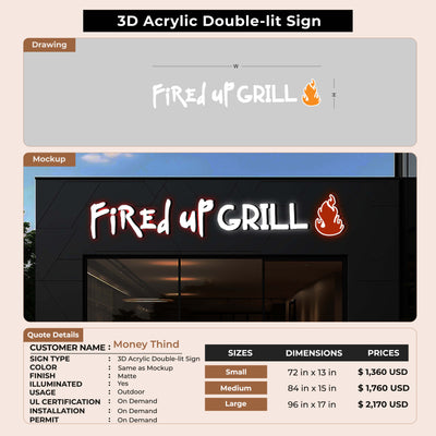 3D Acrylic Double lit Sign for Money Thind