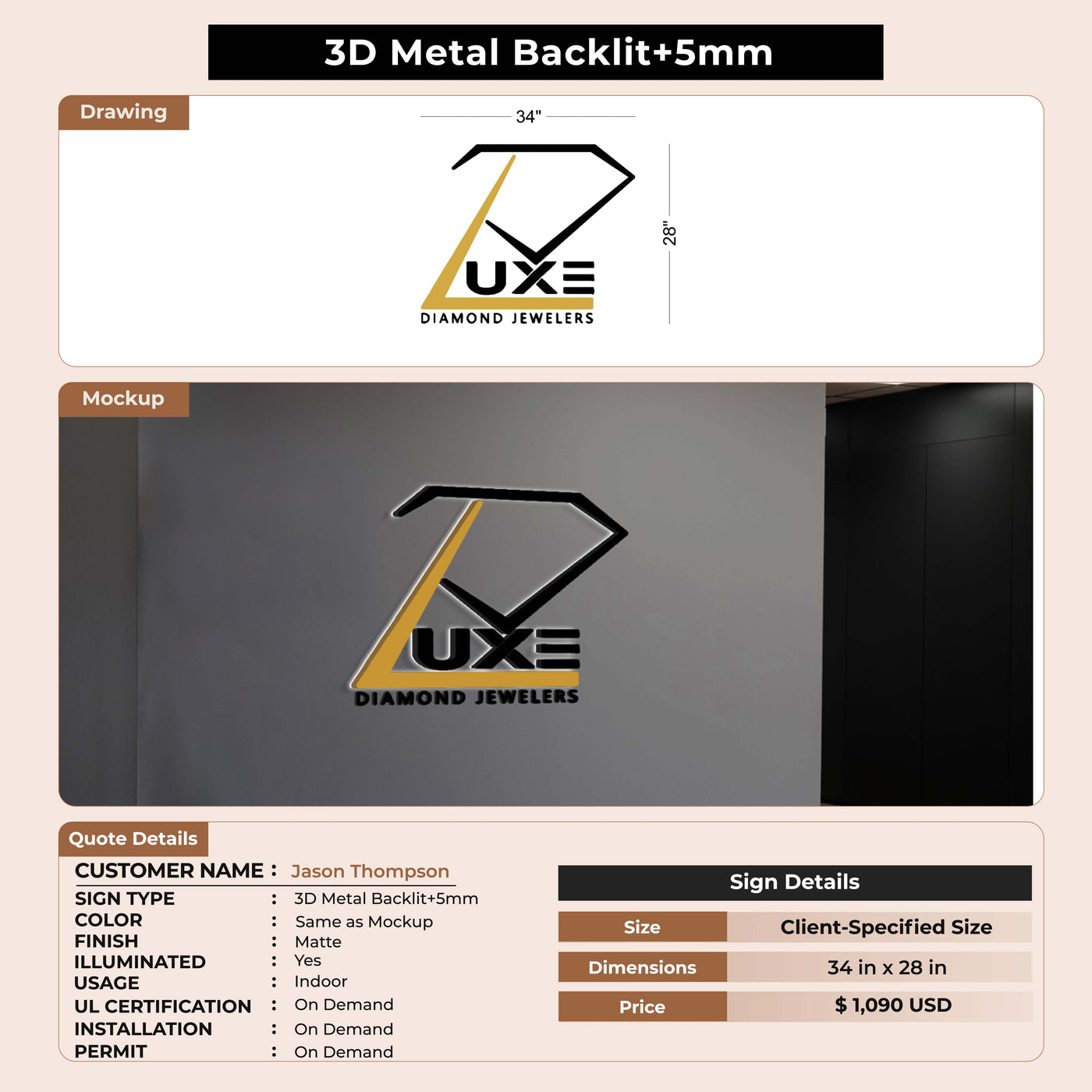Metal backlit+5mm Sign for Jason Thompson
