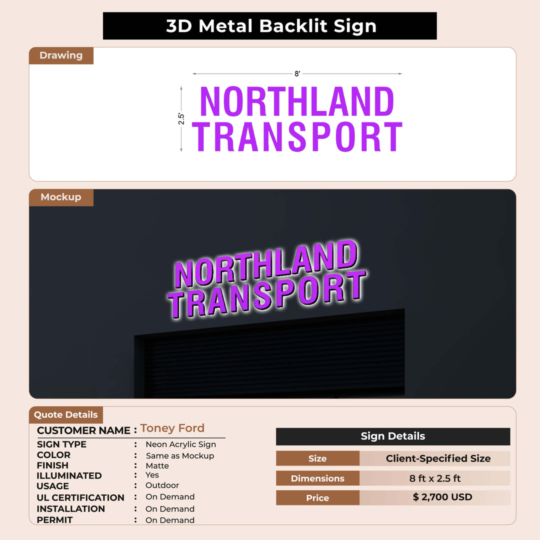 3d metal backlit for Toney Ford