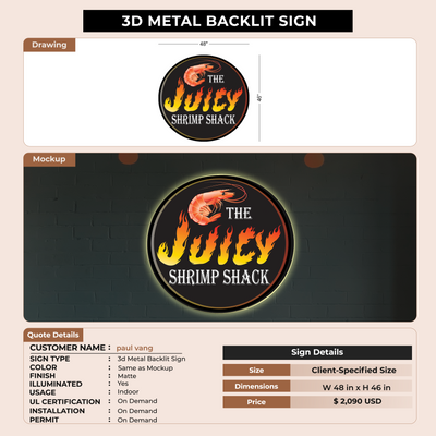 3D Metal Backlit Sign for paul vang
